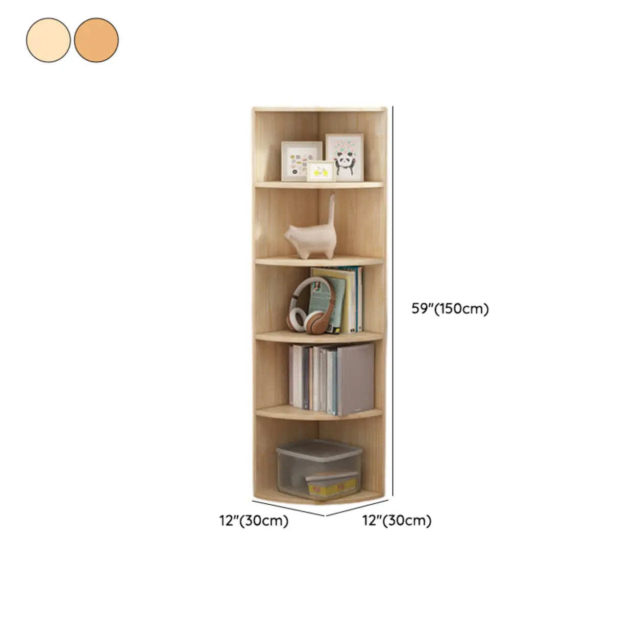 Rustic Triangle Corner Bookcase — Light Walnut