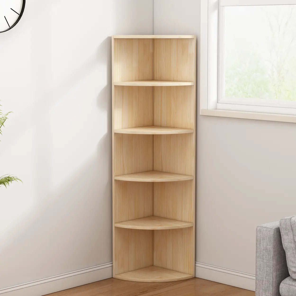 Rustic Triangle Corner Bookcase — Natural Finish