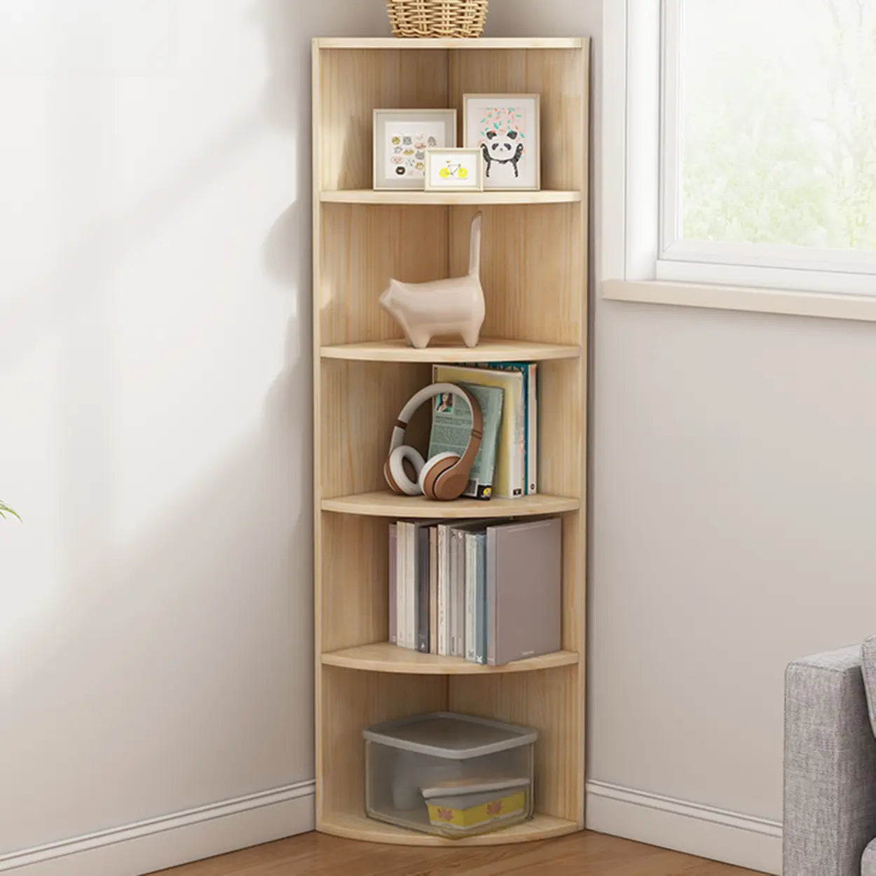 Rustic Triangle Corner Bookcase — Natural Finish