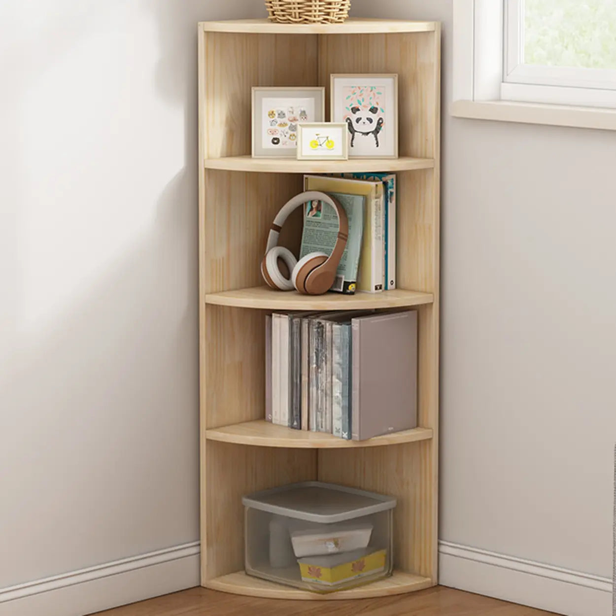 Rustic Triangle Corner Bookcase — Light Walnut