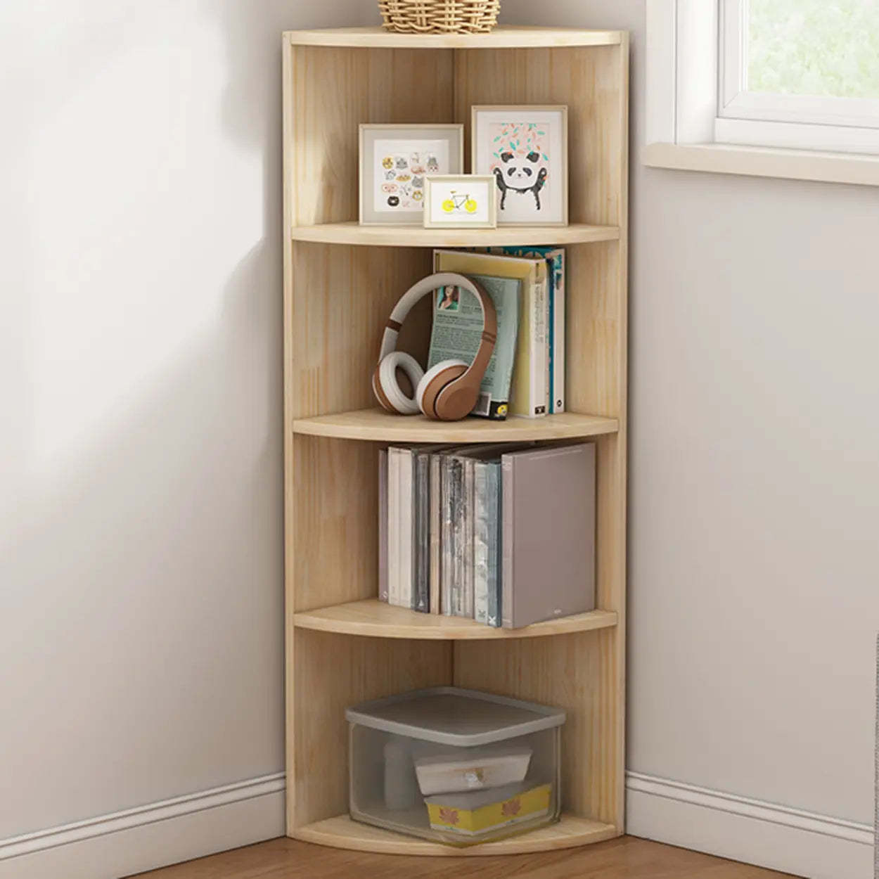 Rustic Triangle Corner Bookcase — Light Walnut