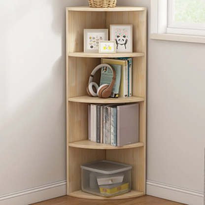 Rustic Triangle Corner Bookcase — Light Walnut