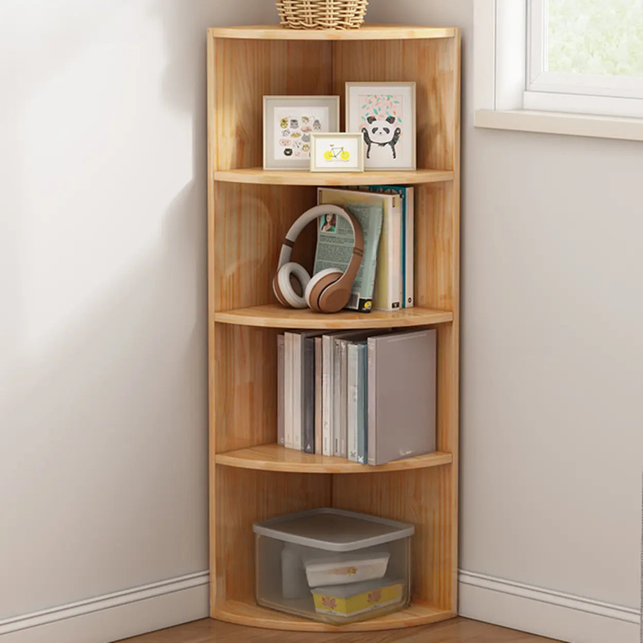 Rustic Triangle Corner Bookcase — Natural Finish