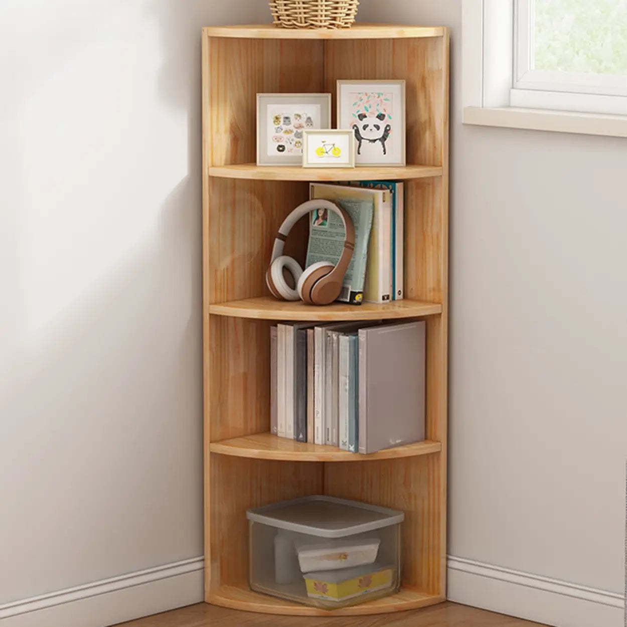 Rustic Triangle Corner Bookcase — Natural Finish