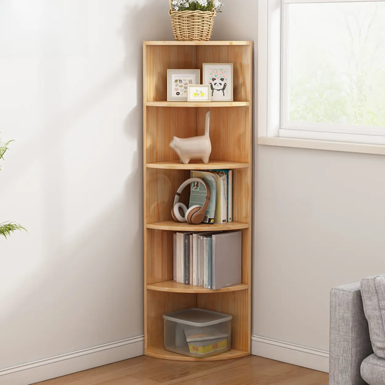 Rustic Triangle Corner Bookcase — Natural Finish