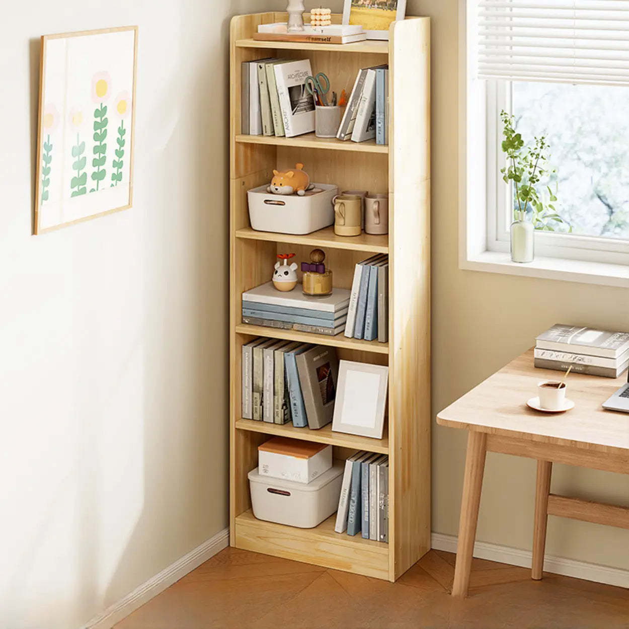 Lighom modern wooden storage natural bookcases — 17" L x 9" W x 67" H