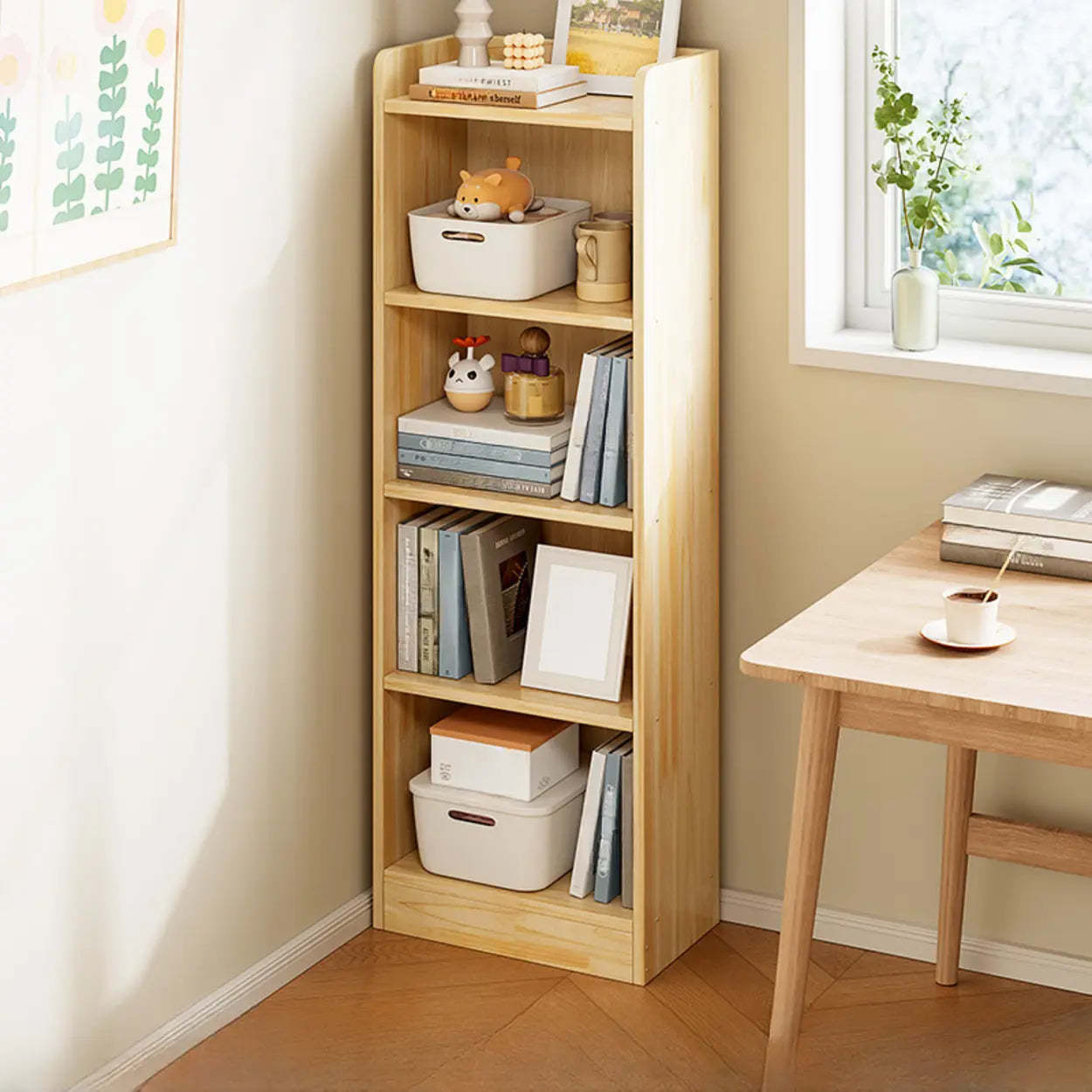 Lighom modern wooden storage natural bookcases — 17" L x 9" W x 55" H