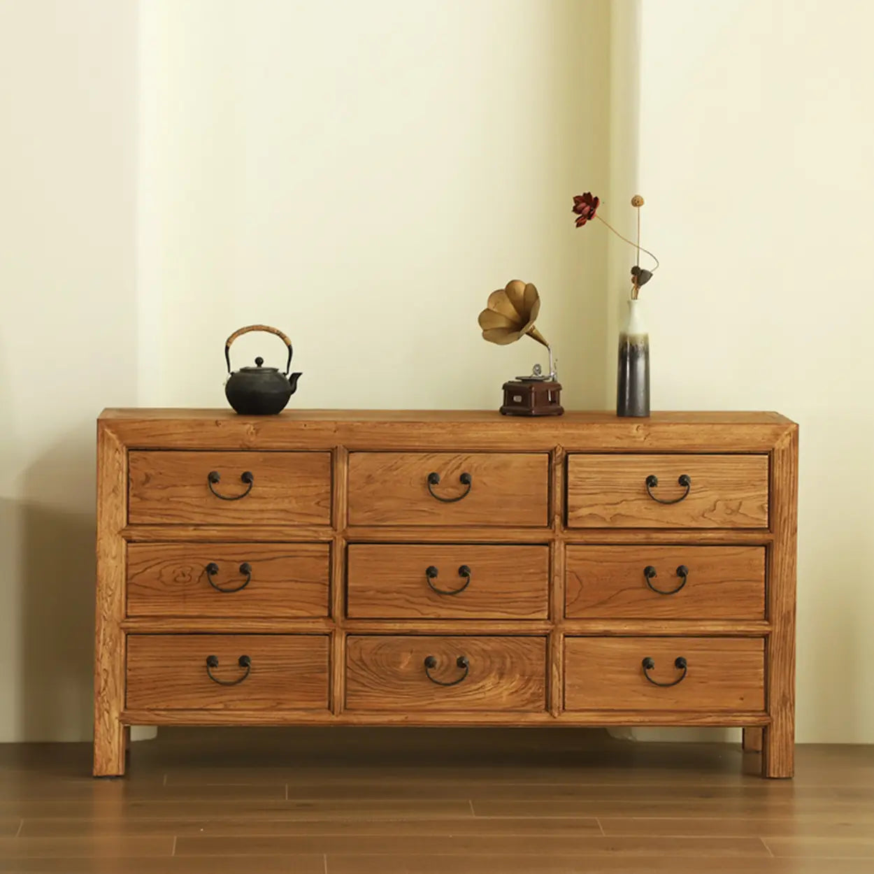 Rustic Natural Wood TV Stand with 9 Drawers — 9