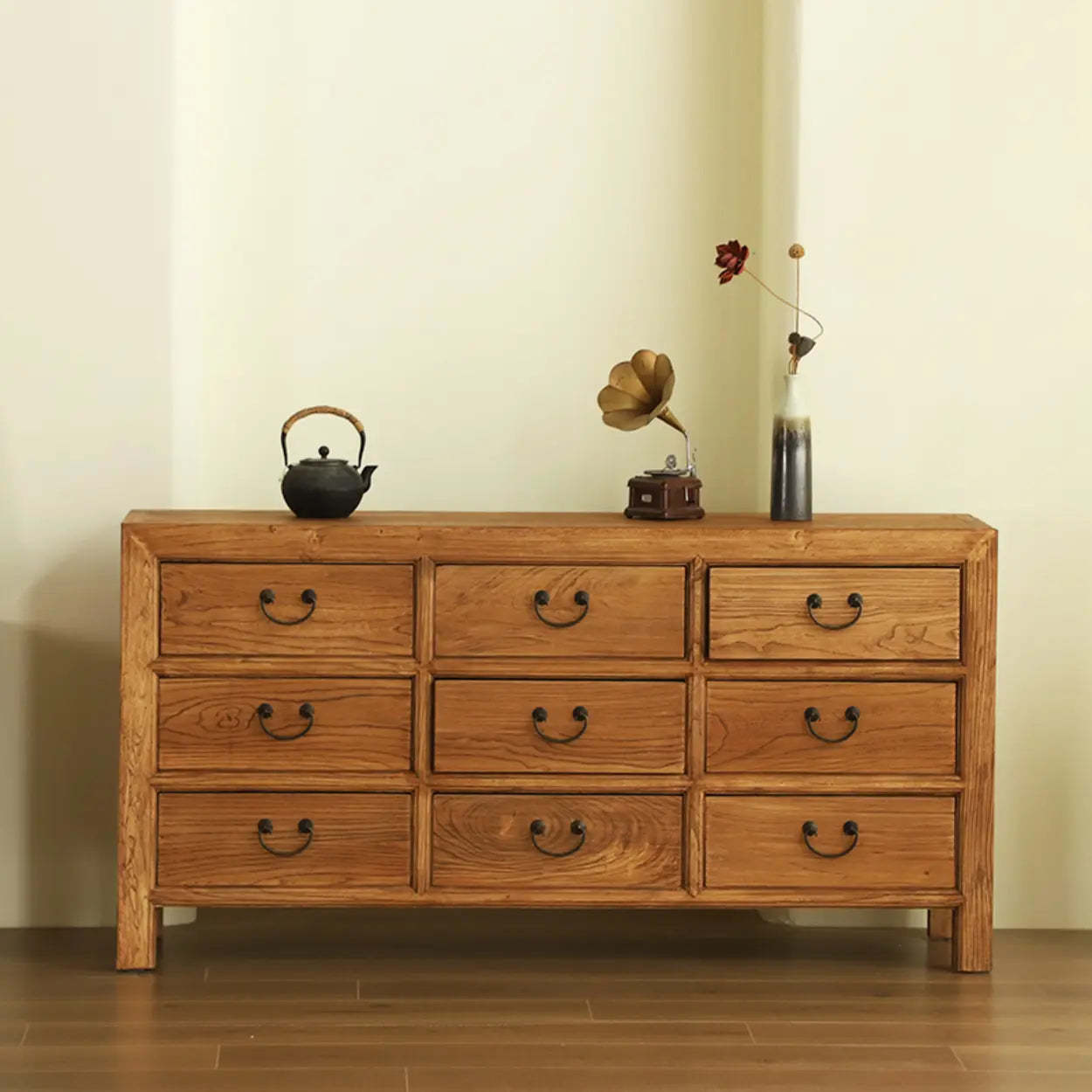 Rustic Natural Wood TV Stand with 9 Drawers — 9