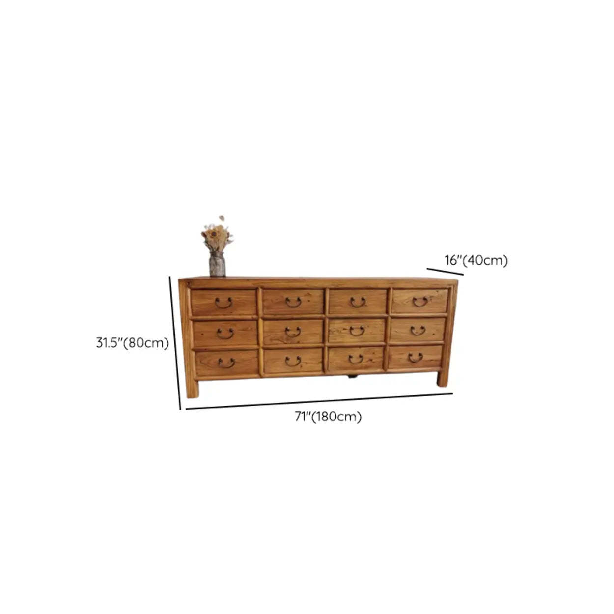 Rustic Natural Wood TV Stand with 9 Drawers