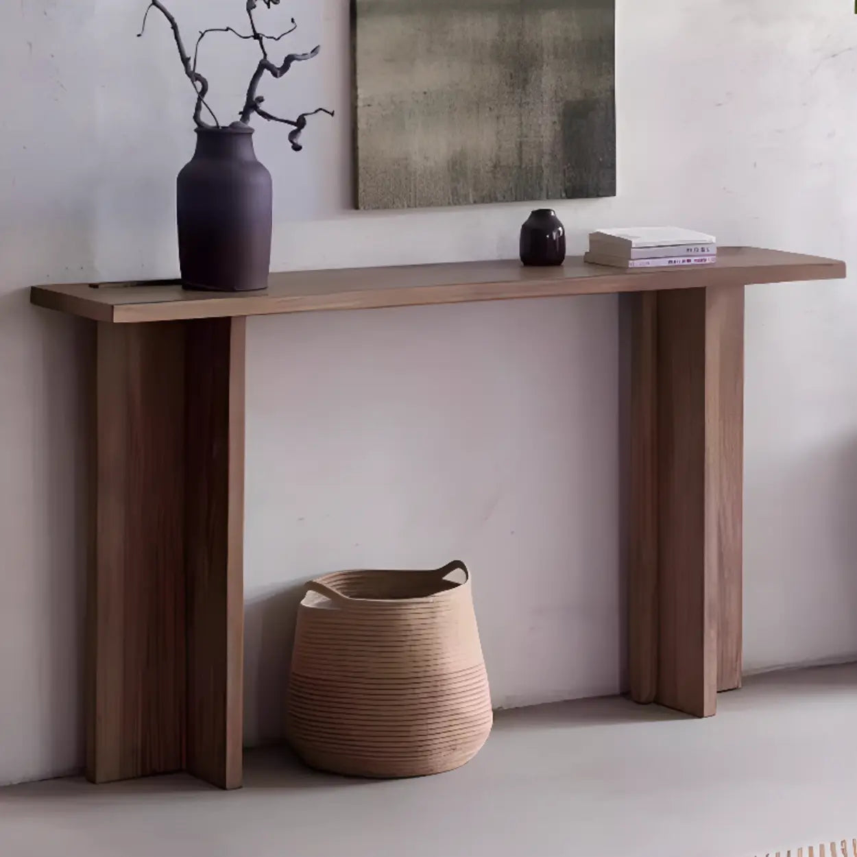 Rustic Natural Rectangular Wood Console Table