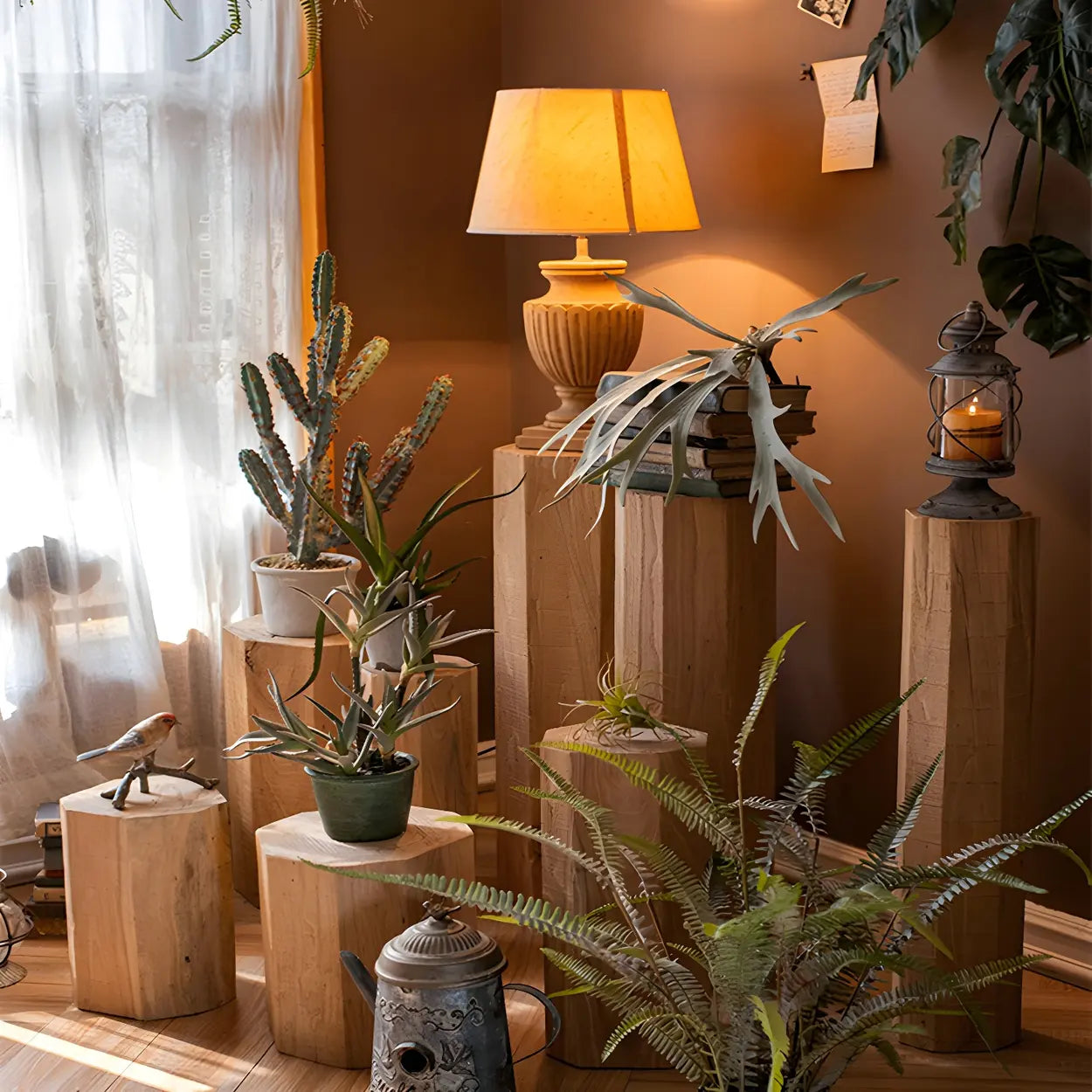 Rustic Natural Wood Floor Plant Stand