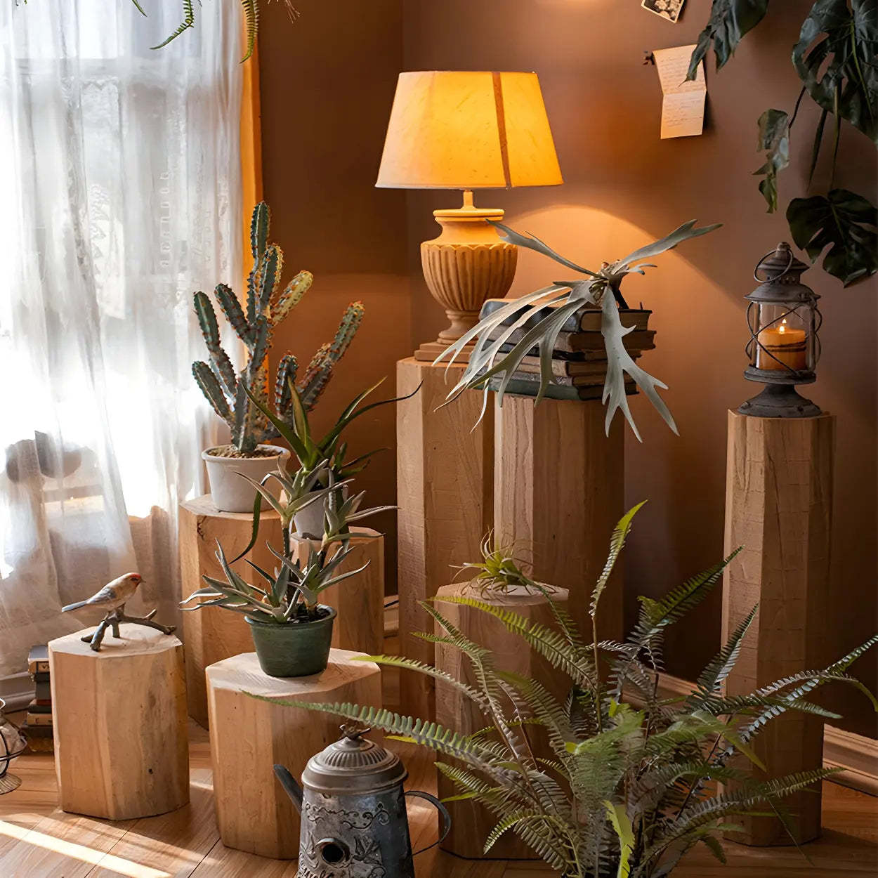 Rustic Natural Wood Floor Plant Stand