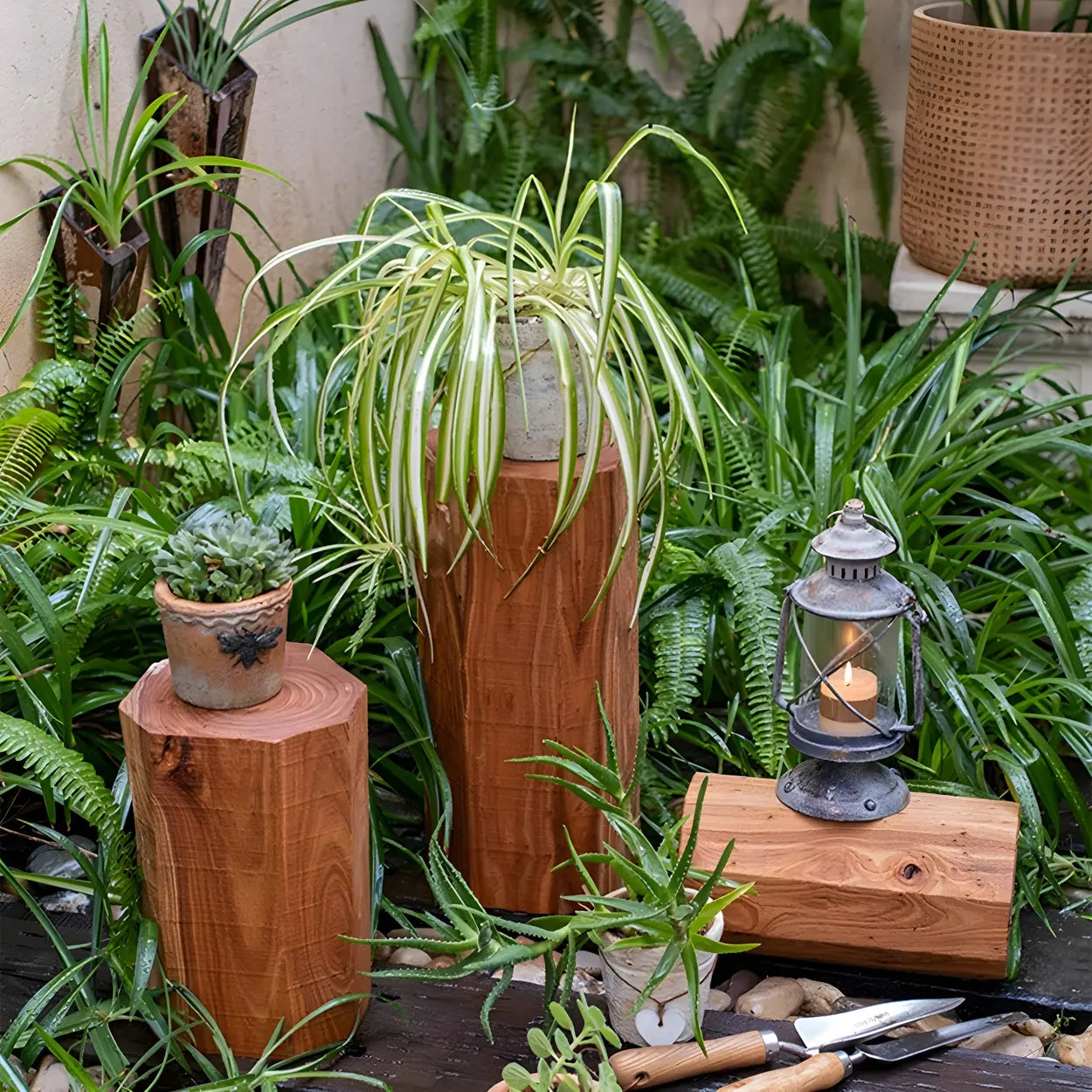 Rustic Natural Wood Floor Plant Stand