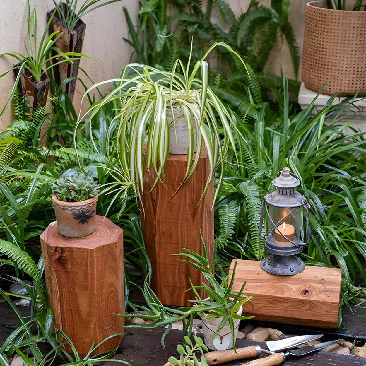 Rustic Natural Wood Floor Plant Stand
