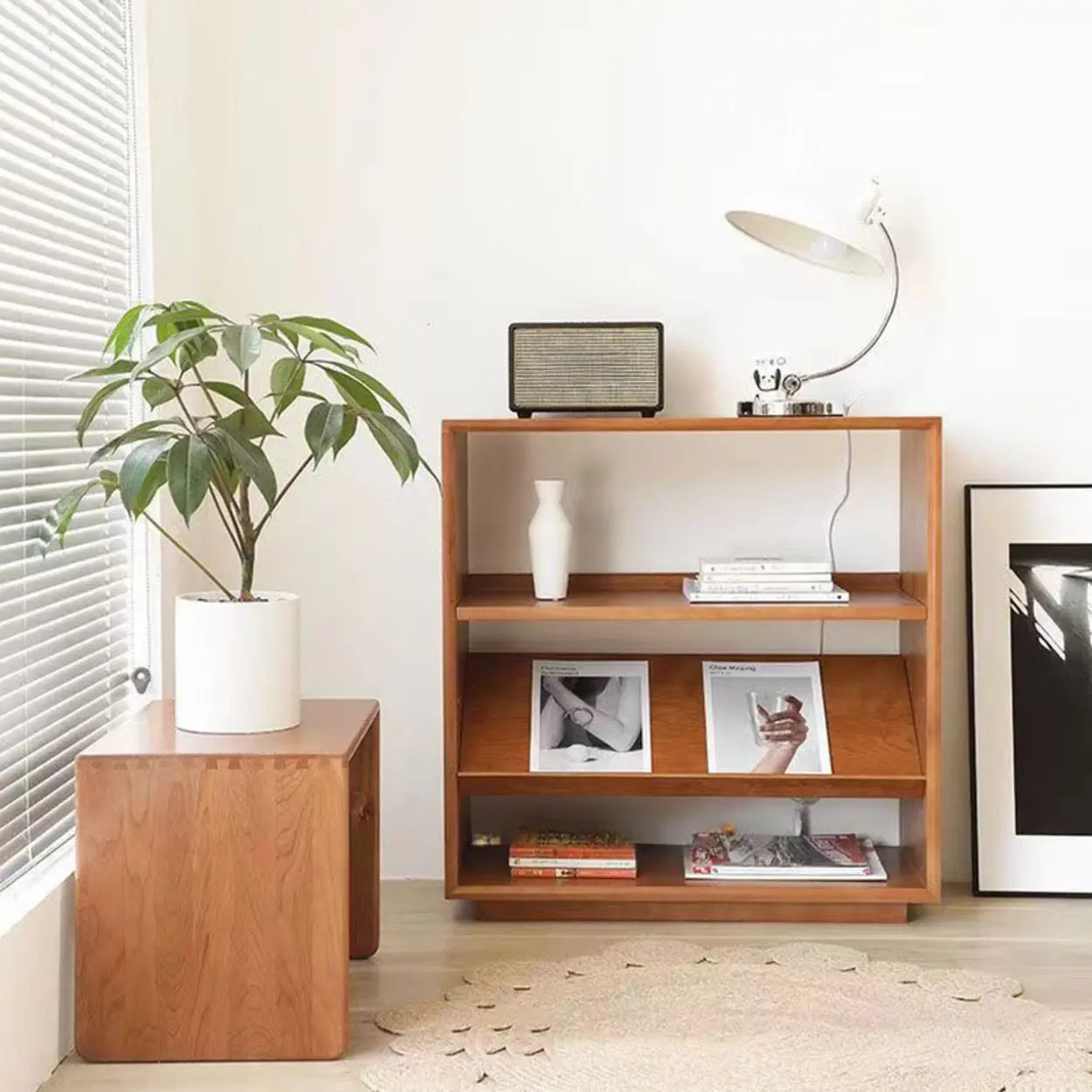 Rustic Open Back Auburn Rectangular Wood Bookshelf