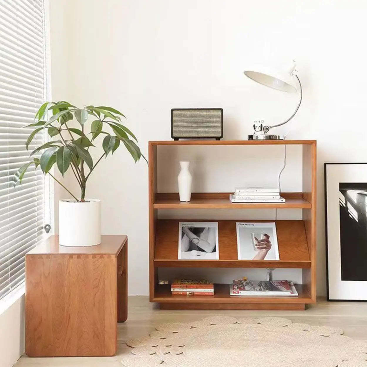 Rustic Open Back Auburn Rectangular Wood Bookshelf