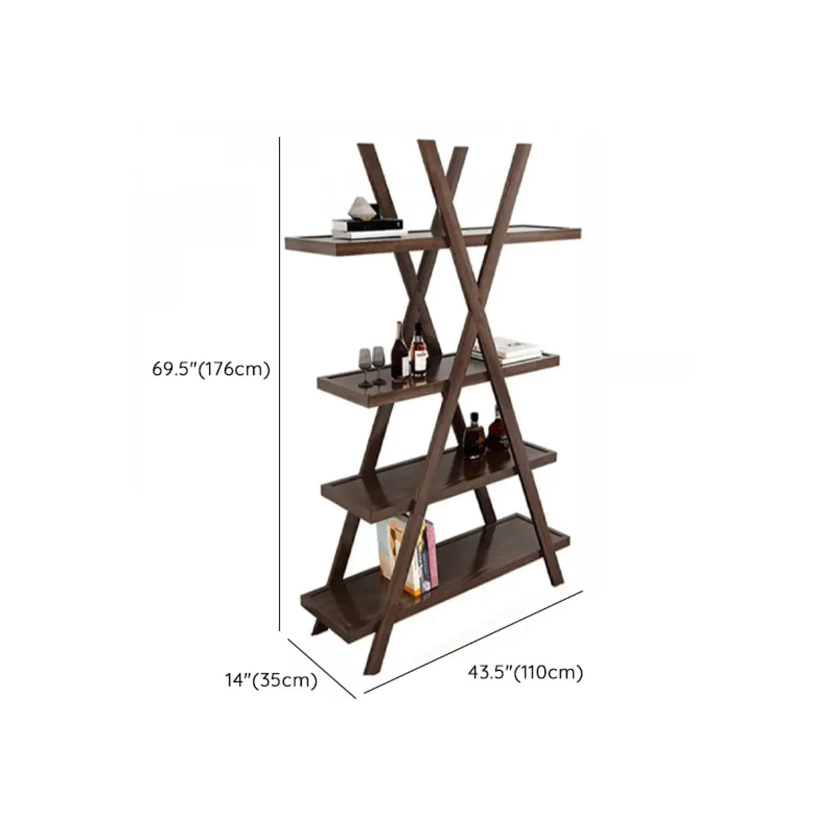 Rustic Open Brown Ladder Wood Geometric Bookcase
