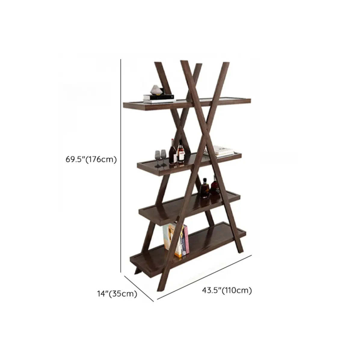 Rustic Open Brown Ladder Wood Geometric Bookcase
