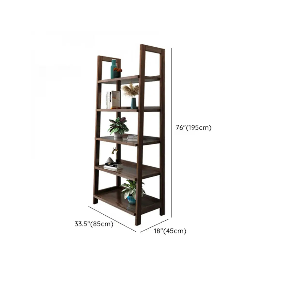 Rustic Open Brown Ladder Wood Geometric Bookcase