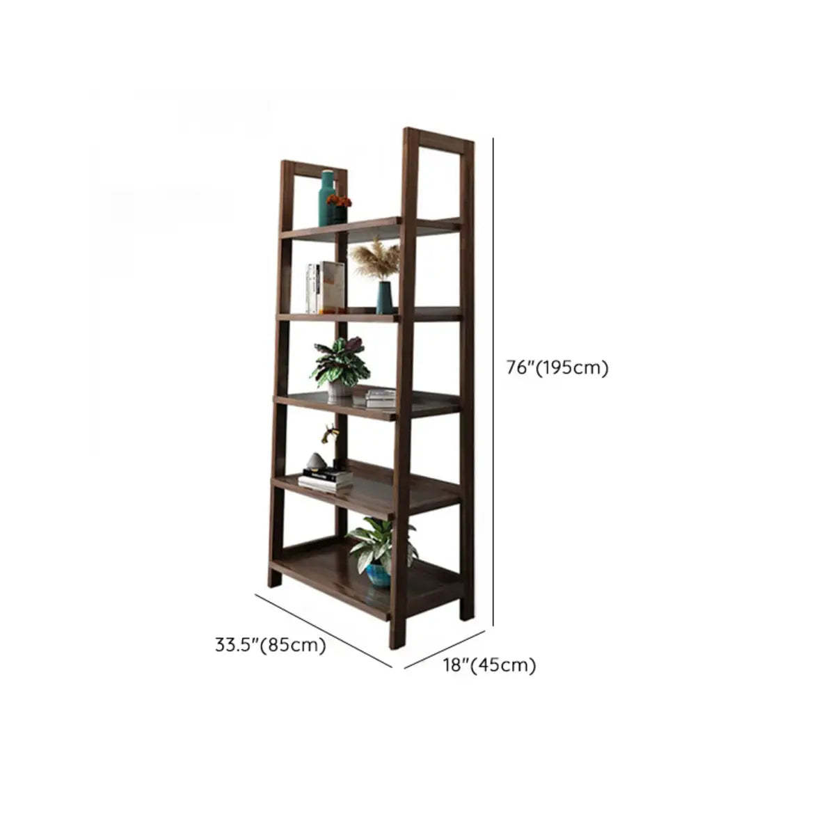 Rustic Open Brown Ladder Wood Geometric Bookcase