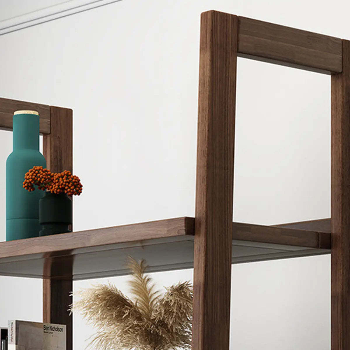 Rustic Open Brown Ladder Wood Geometric Bookcase