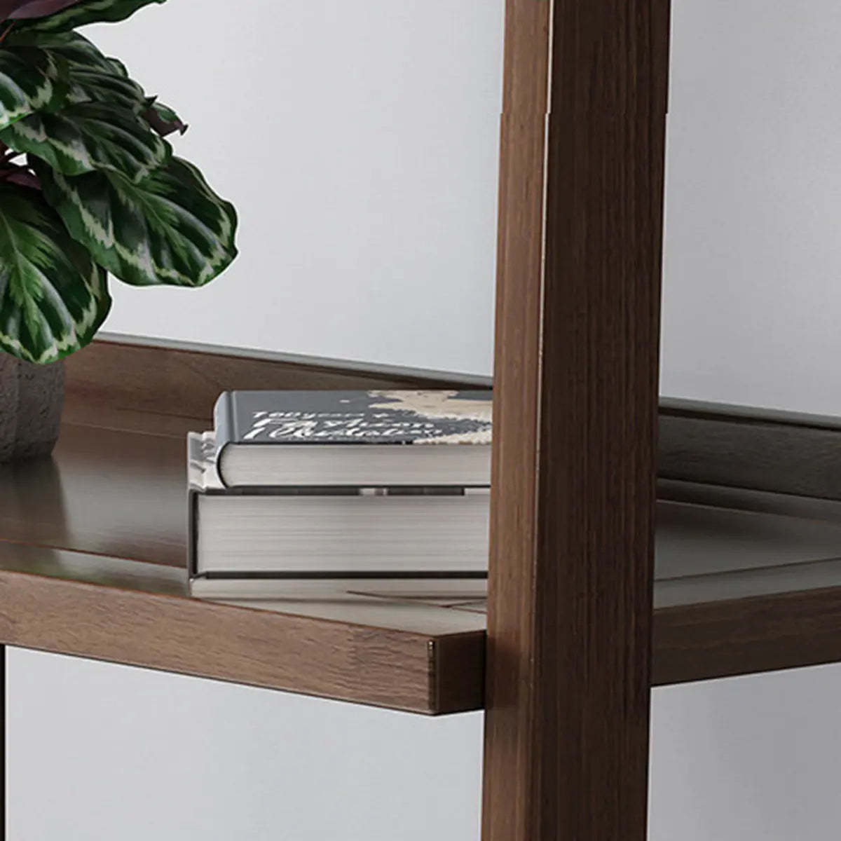Rustic Open Brown Ladder Wood Geometric Bookcase