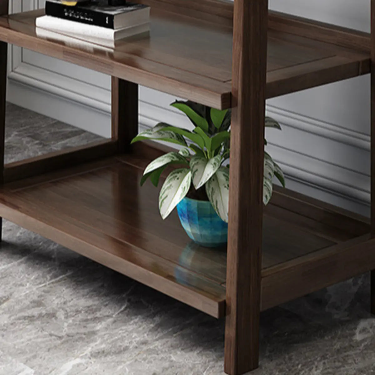 Rustic Open Brown Ladder Wood Geometric Bookcase