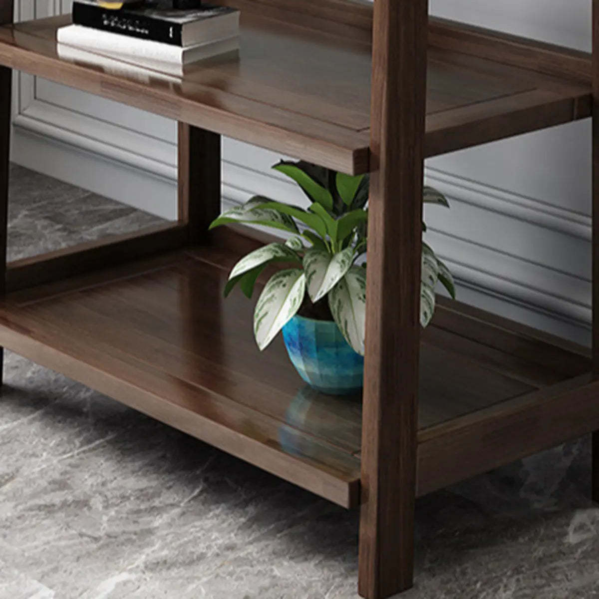 Rustic Open Brown Ladder Wood Geometric Bookcase