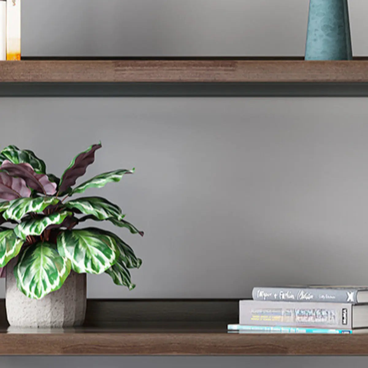 Rustic Open Brown Ladder Wood Geometric Bookcase