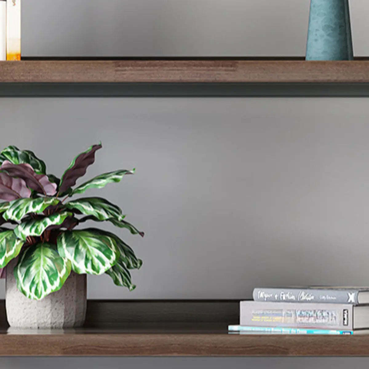 Rustic Open Brown Ladder Wood Geometric Bookcase