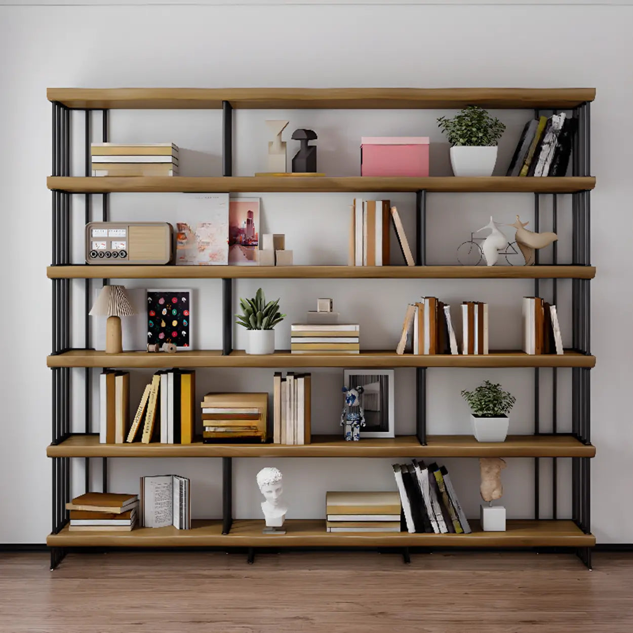 Rustic Open Pine Wood Rectangular Bookcase