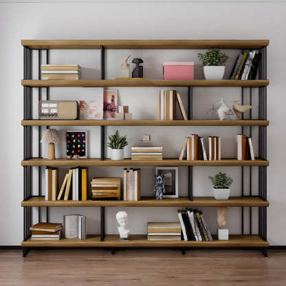 Rustic Open Pine Wood Rectangular Bookcase