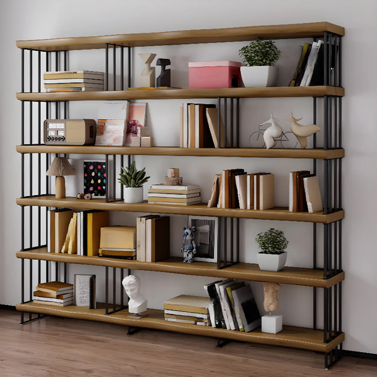 Rustic Open Pine Wood Rectangular Bookcase