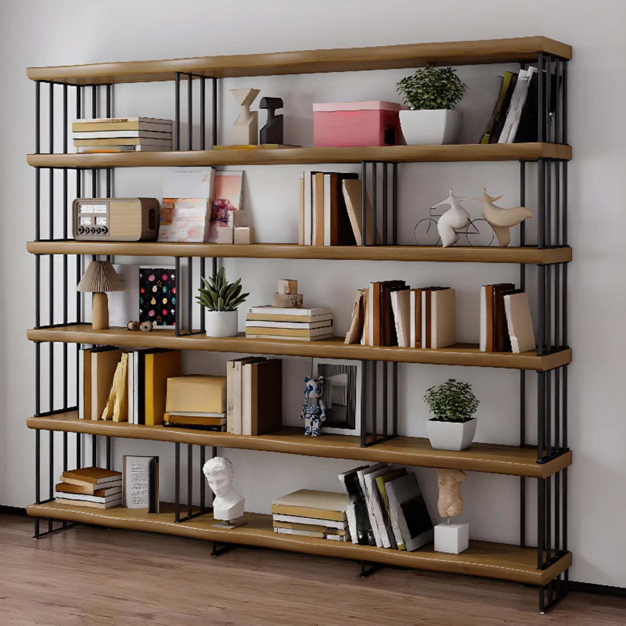 Rustic Open Pine Wood Rectangular Bookcase