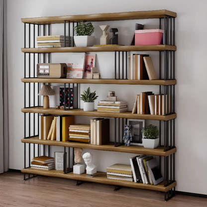 Rustic Open Pine Wood Rectangular Bookcase