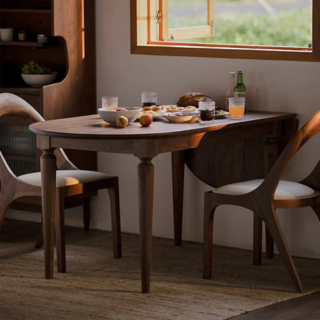 Rustic Brown Oval Walnut Extendable Dining Table — Table Only