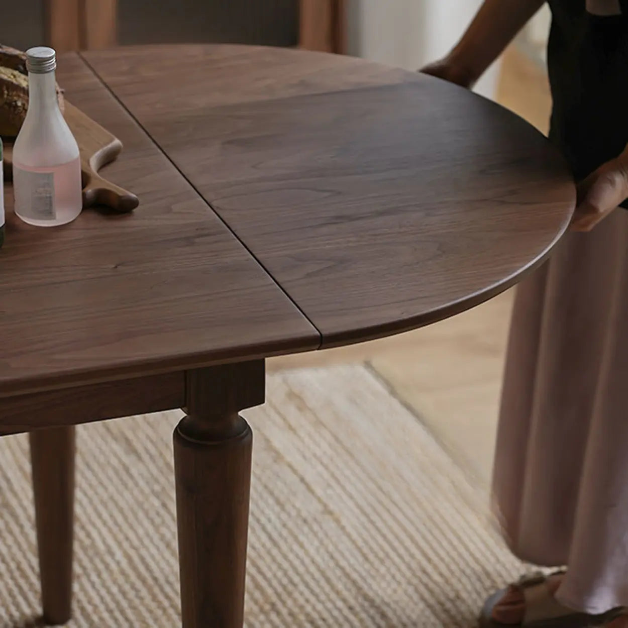 Rustic Brown Oval Walnut Extendable Dining Table