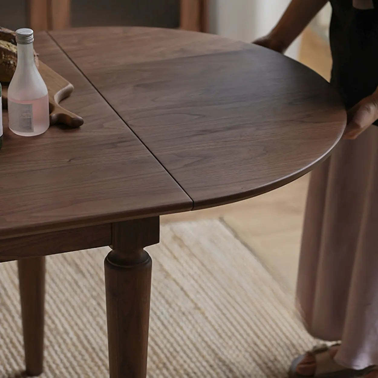 Rustic Brown Oval Walnut Extendable Dining Table