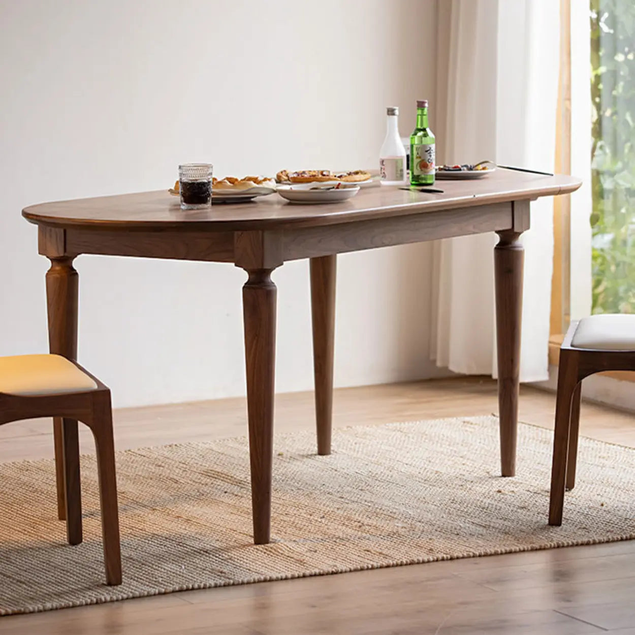 Rustic Brown Oval Walnut Extendable Dining Table — Table Only