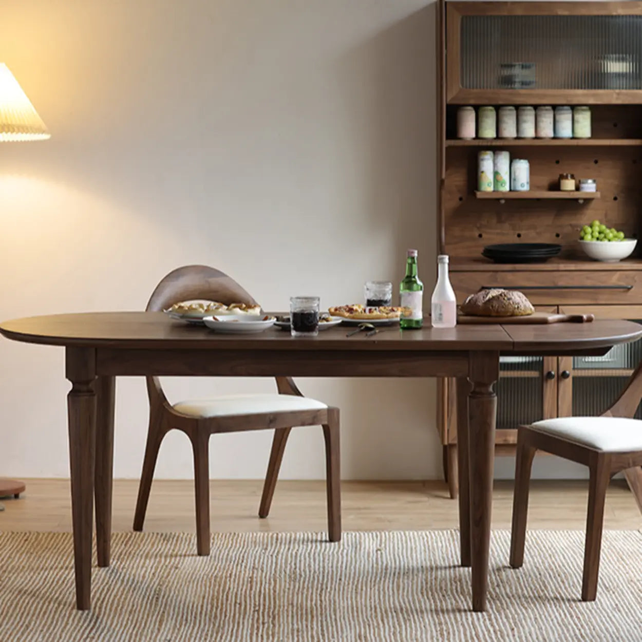 Rustic Brown Oval Walnut Extendable Dining Table