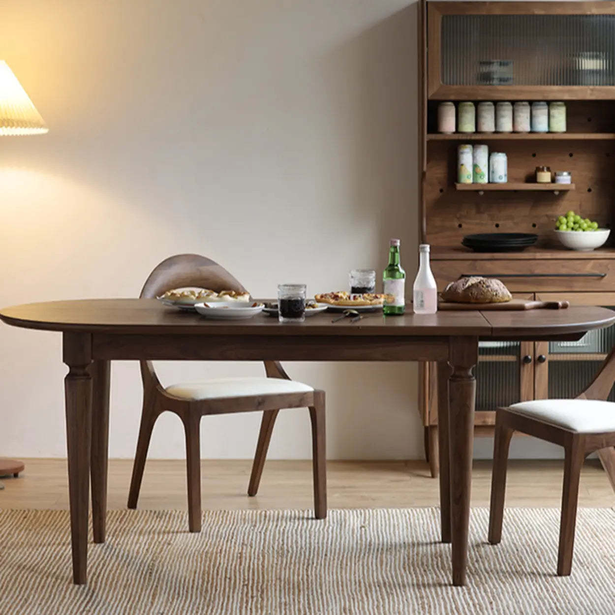 Rustic Brown Oval Walnut Extendable Dining Table