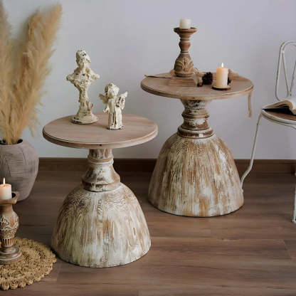 Rustic Distressed Wood Small Round Side Table — 1