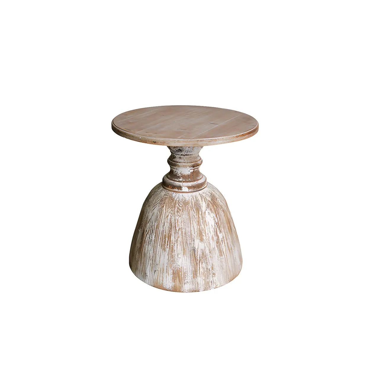 Rustic Distressed Wood Small Round Side Table — 2