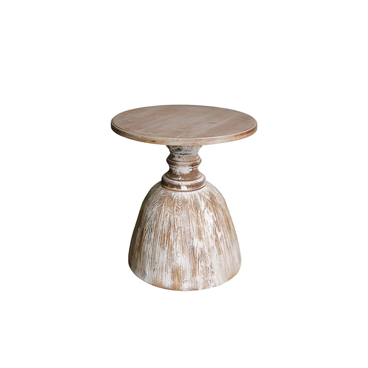 Rustic Distressed Wood Small Round Side Table — 2