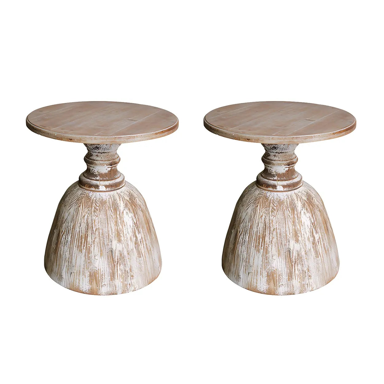 Rustic Distressed Wood Small Round Side Table — 1
