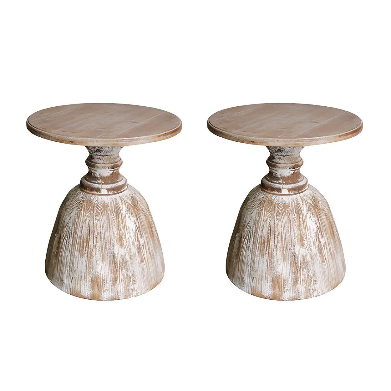 Rustic Distressed Wood Small Round Side Table — 1