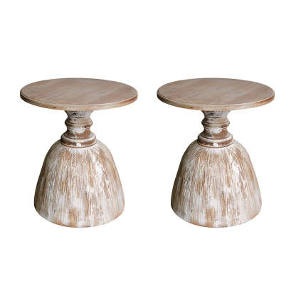 Rustic Distressed Wood Small Round Side Table — 1