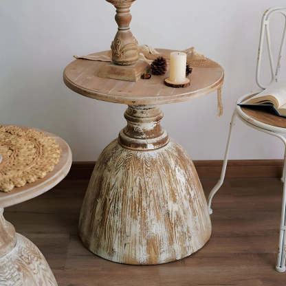 Rustic Distressed Wood Small Round Side Table — 2