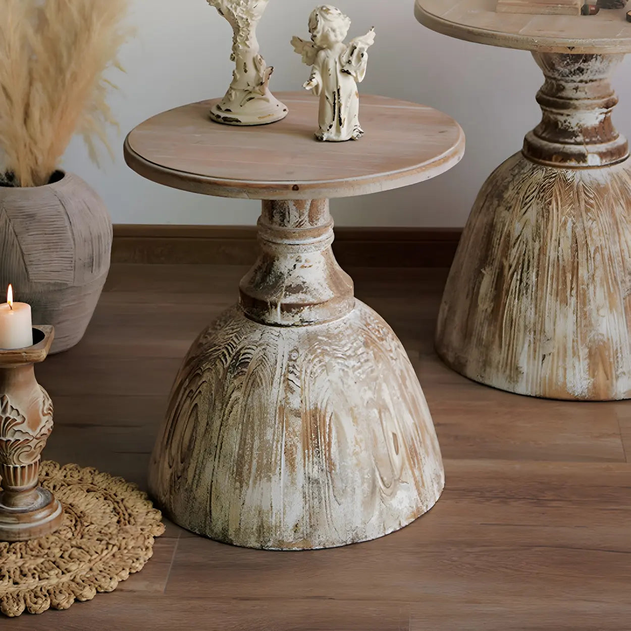 Rustic Distressed Wood Small Round Side Table — 2